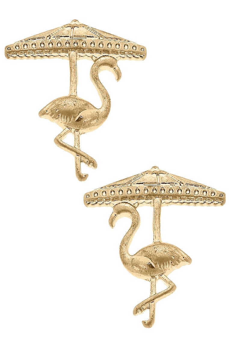 Isabel Flamingo Stud Earrings - Worn Gold