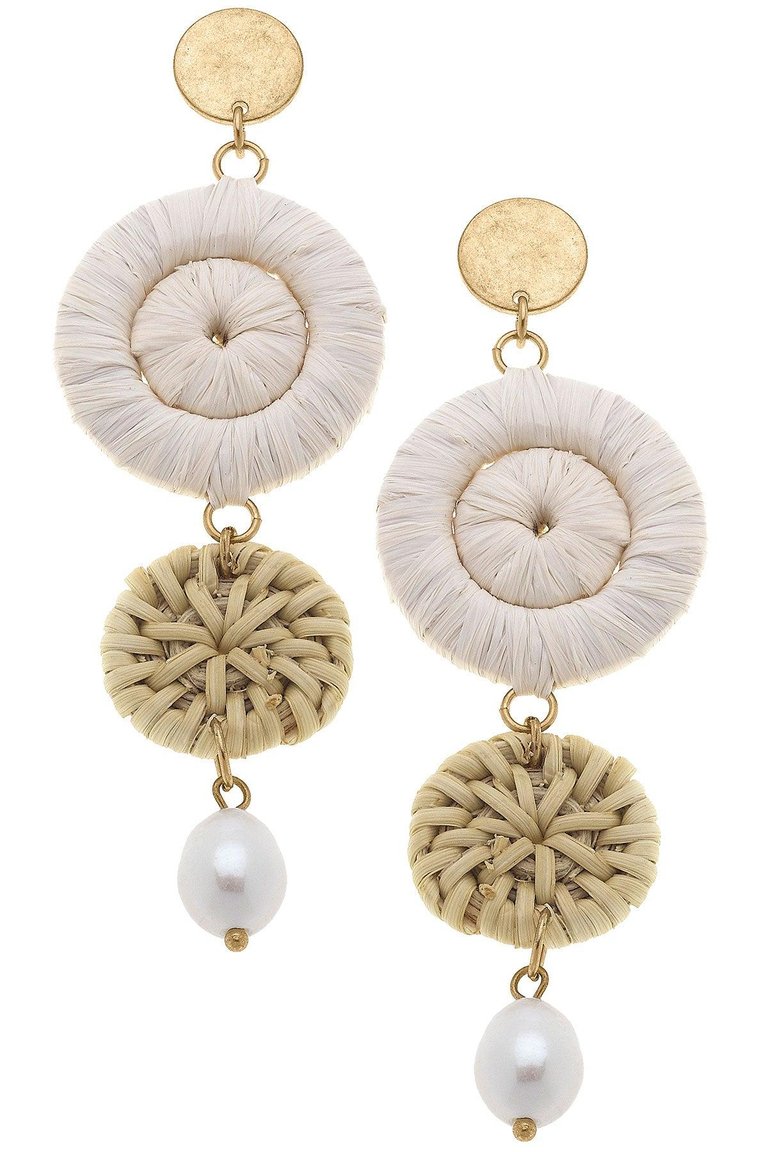 Ivy Wicker & Pearl Statement Earrings in Natural - Natural