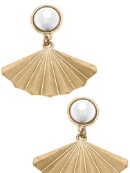 Jemma Pearl-Top Fan Drop Earrings in Worn Gold - Worn Gold