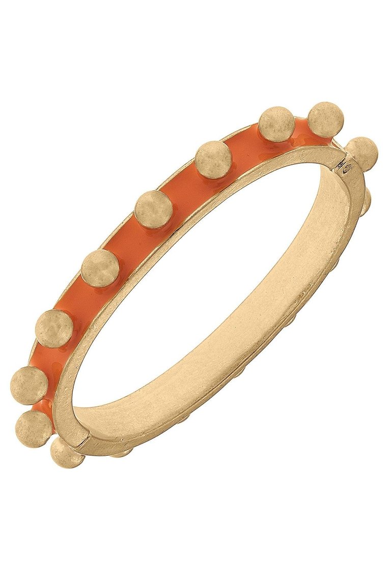 Jenna Chunky Enamel Studded Metal Hinge Bangle In Orange - Orange