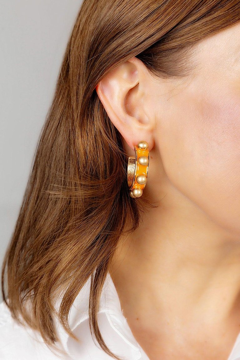 Jenna Chunky Enamel Studded Metal Hoop Earrings In Orange