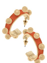 Jenna Chunky Enamel Studded Metal Hoop Earrings In Orange - Orange