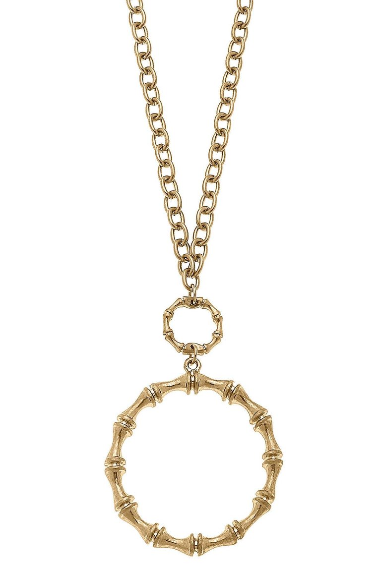 Jenny Bamboo Long Pendant Necklace in Worn Gold - Worn Gold
