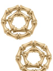Jenny Bamboo Stud Earrings in Worn Gold - Worn Gold