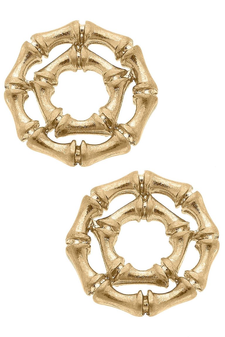 Jenny Bamboo Stud Earrings in Worn Gold - Worn Gold
