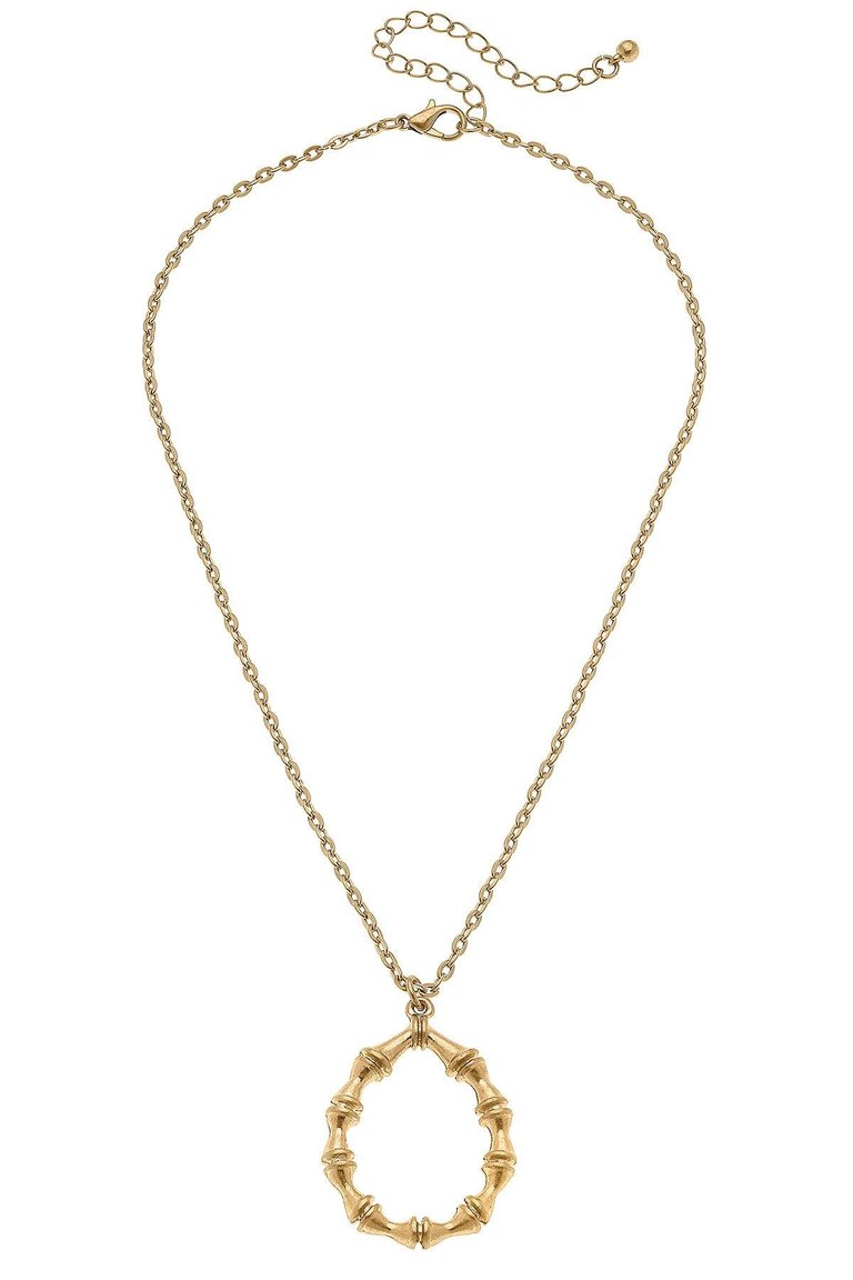 Jenny Bamboo Teardrop Necklace in Worn Gold