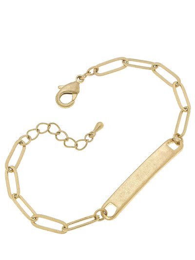 Canvas Style Jill Paperclip Chain ID Plate Bracelet in Worn Gold product