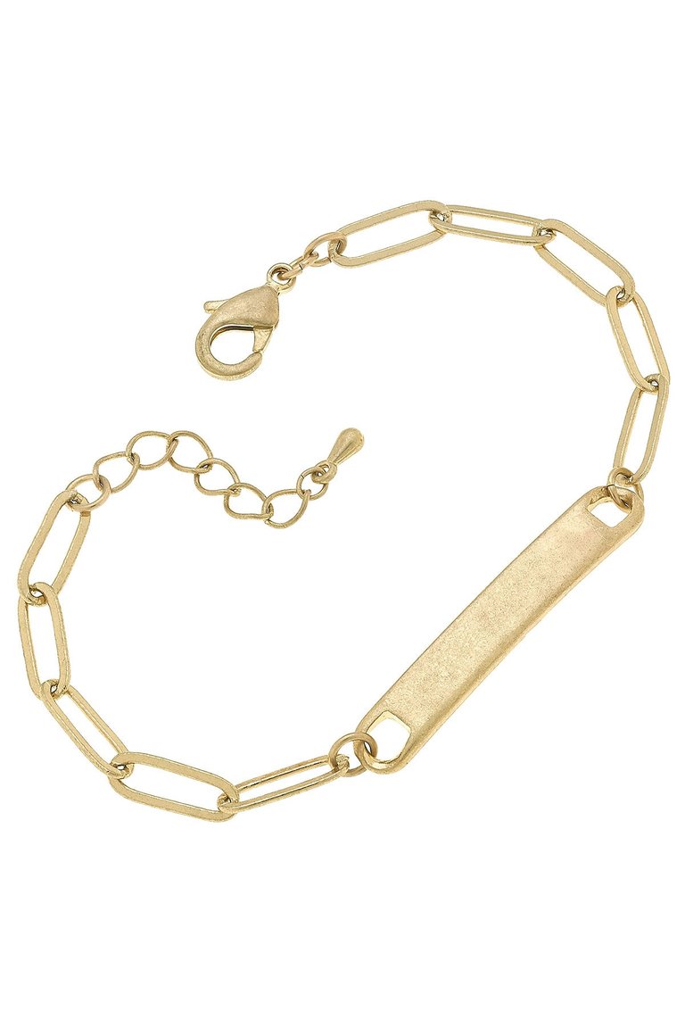 Jill Paperclip Chain ID Plate Bracelet in Worn Gold - Worn Gold