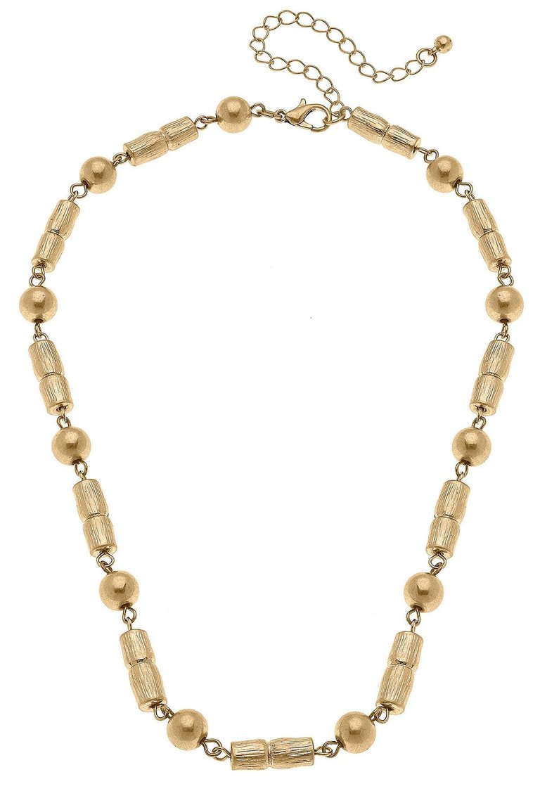 Jules Bamboo & Ball Bead Necklace in Worn Gold - Worn Gold