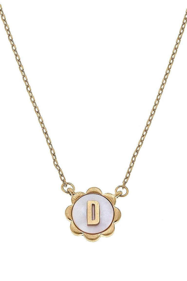 Juliette Mother of Pearl Scalloped Initial Necklace - Worn Gold