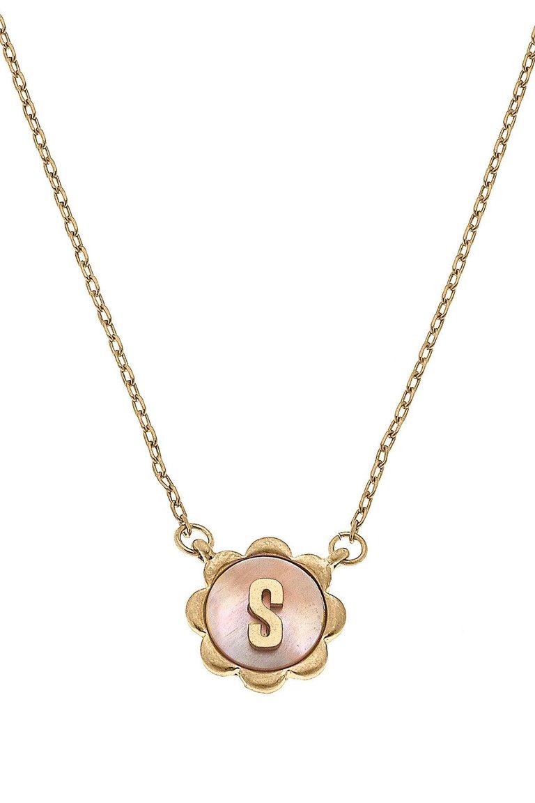 Juliette Mother of Pearl Scalloped Initial Necklace - Worn Gold