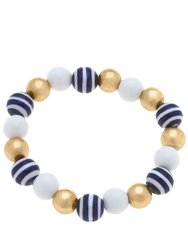Katie Nautical Ceramic Ball Bead Stretch Bracelet - Navy/White