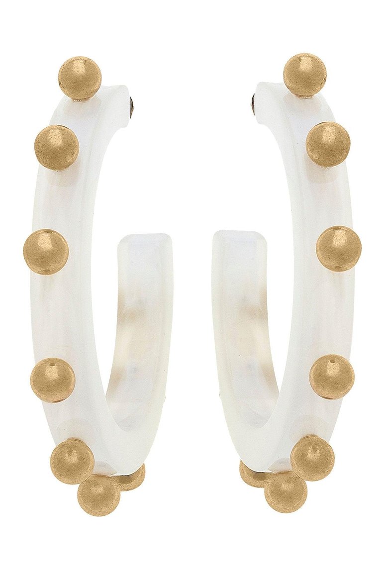 Kelley Studded Metal and Resin Hoop Earrings In White - White