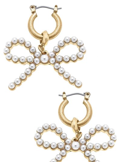 Canvas Style Kellie Pearl-Studded Bow Drop Earrings in Ivory product