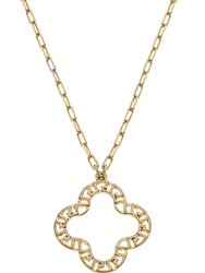 Kristin Greek Keys Clover Pendant Necklace - Worn Gold