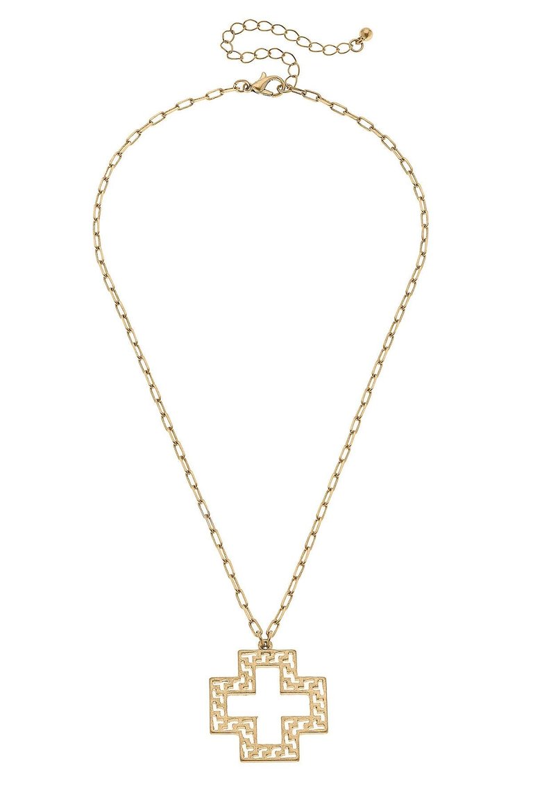 Kristin Greek Keys Cross Pendant Necklace