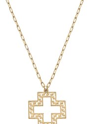 Kristin Greek Keys Cross Pendant Necklace - Worn Gold