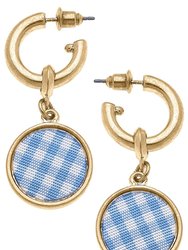 Kylee Gingham Drop Hoop Earrings in Blue - Blue