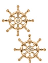 Lee Ship's Wheel Stud Earrings - Worn Gold