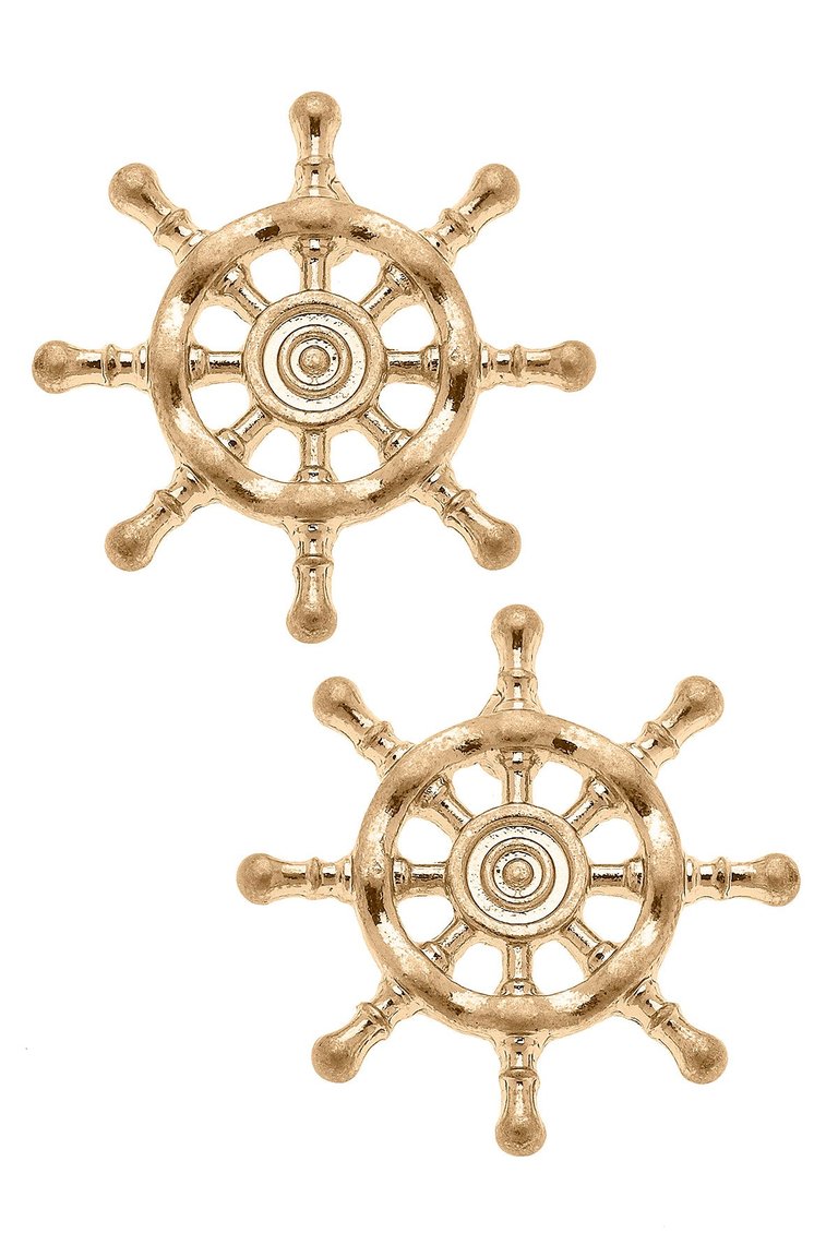 Lee Ship's Wheel Stud Earrings - Worn Gold