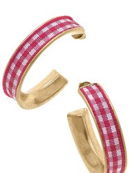 Libby Gingham Hoop Earrings in Fuchsia - Fuchsia