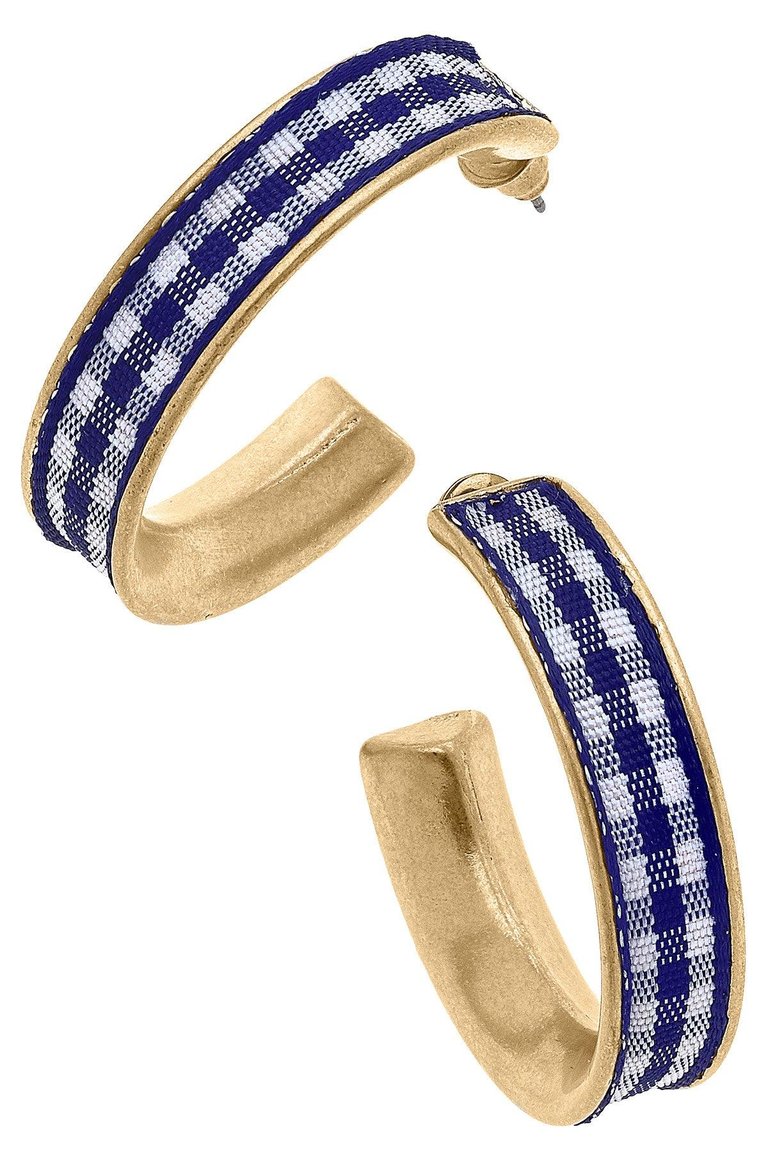 Libby Gingham Hoop Earrings in Navy - Blue