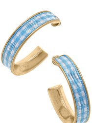 Libby Gingham Hoop Earrings - Blue