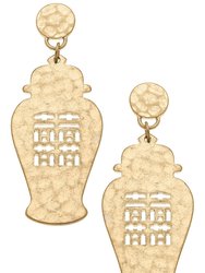 Lila Temple Jar Statement Earrings in Worn Gold - Gold