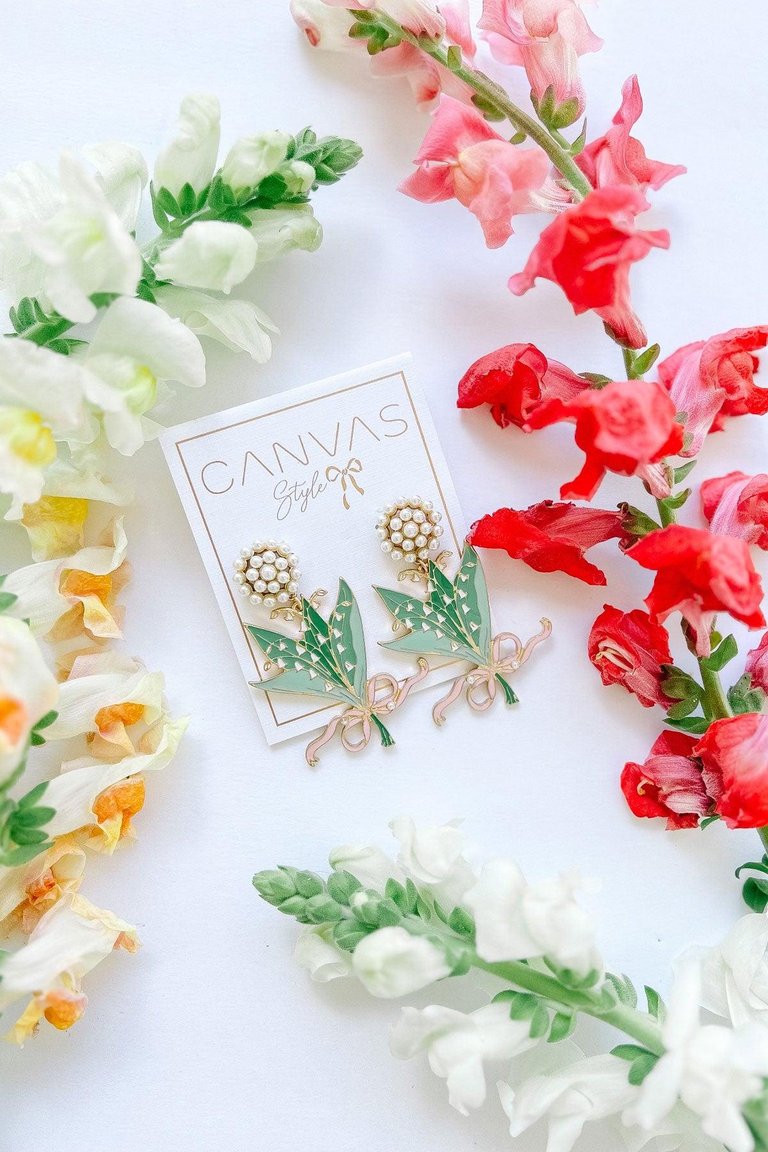 Lily of the Valley Enamel Bouquet Earrings In Green & Pink