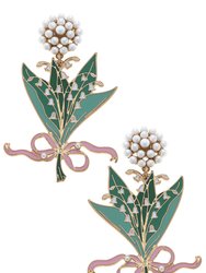 Lily of the Valley Enamel Bouquet Earrings In Green & Pink - Green/Pink