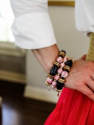 Lorelei Pink & White Chinoiserie & Painted Wood Stretch Bracelet