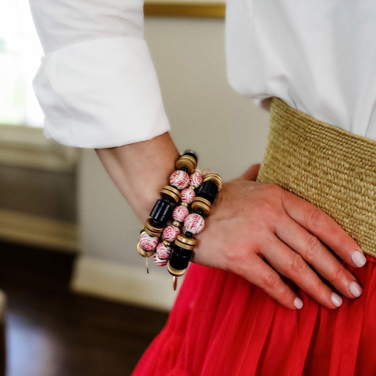 Lorelei Pink & White Chinoiserie & Painted Wood Stretch Bracelet