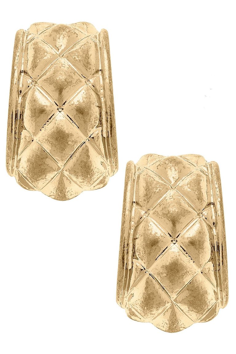 Lotus Chunky Quilted Metal Hoop Earrings - Worn Gold