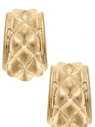 Lotus Chunky Quilted Metal Hoop Earrings - Worn Gold