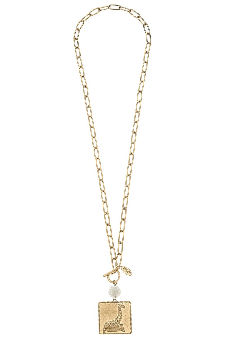 Lou Pearl Cluster & Giraffe Pendant T-Bar Necklace