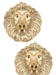 Louise Lion Head Stud Earrings - Worn Gold