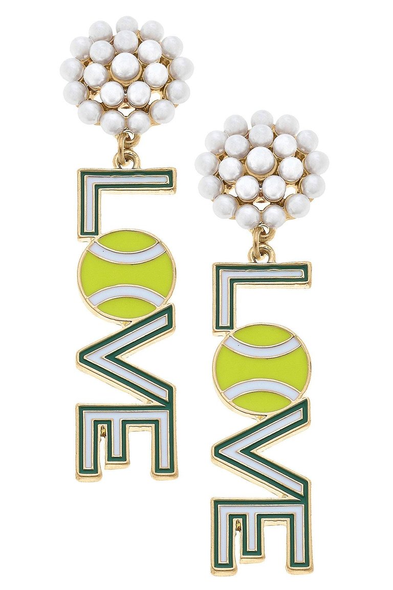 Love Pearl Cluster Enamel Tennis Earrings In Green And White - Green and White