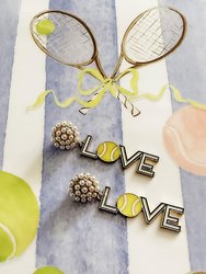 Love Pearl Cluster Enamel Tennis Earrings In Green And White