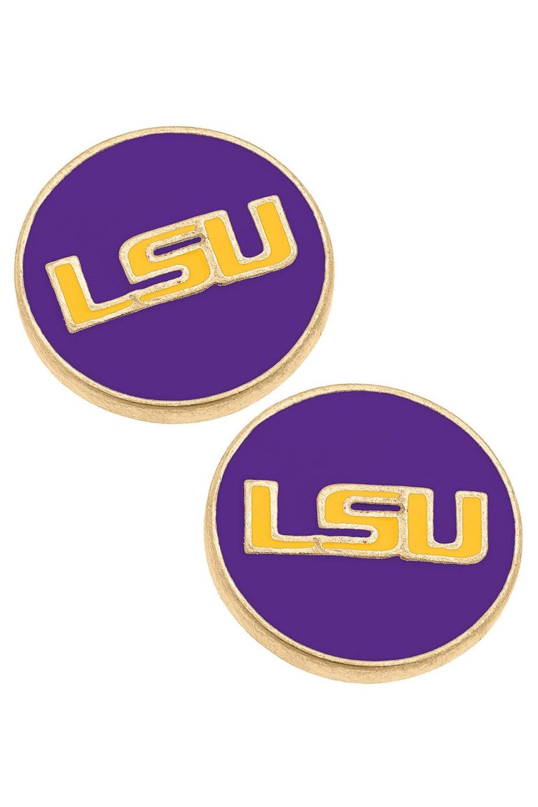 LSU Tigers Enamel Disc Stud Earrings - Purple