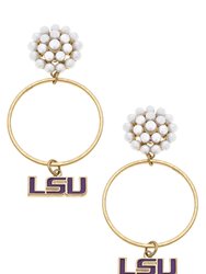 LSU Tigers Pearl Cluster Enamel Hoop Earrings - Purple