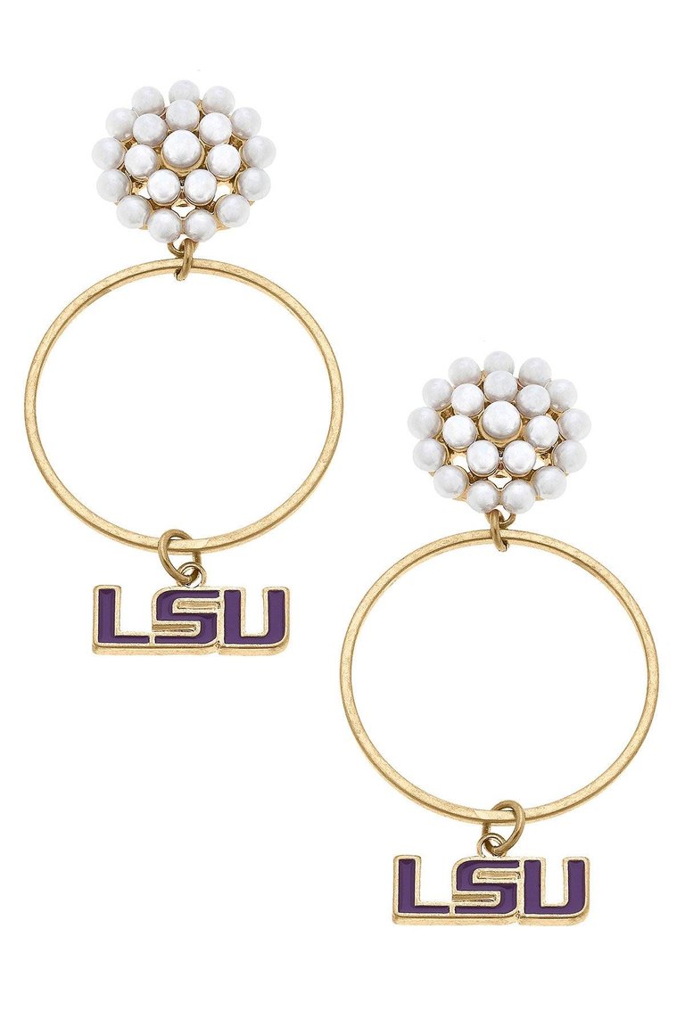 LSU Tigers Pearl Cluster Enamel Hoop Earrings - Purple