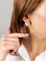 LSU Tigers Pearl Cluster Enamel Hoop Earrings