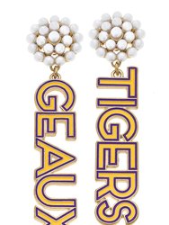 LSU Tigers Pearl Cluster Outline Enamel Drop Earrings - Yellow & Purple
