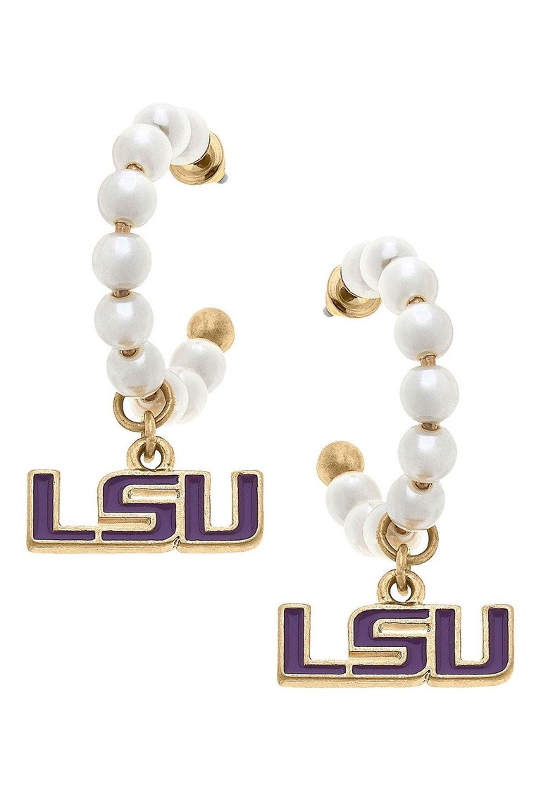LSU Tigers Pearl Hoop Enamel Drop Earrings - Purple