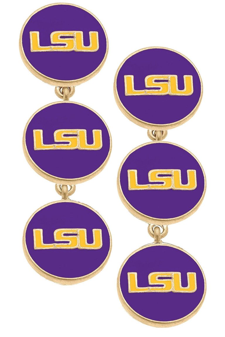 LSU Tigers Triple Drop Enamel Earrings - Purple