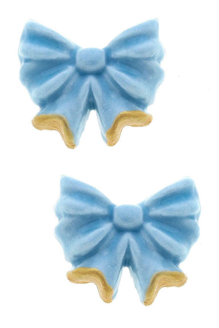 Lucy Porcelain Bow Stud Earrings - Blue - Blue