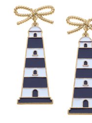 Luna Enamel Lighthouse Earrings in Navy & White - Navy/White