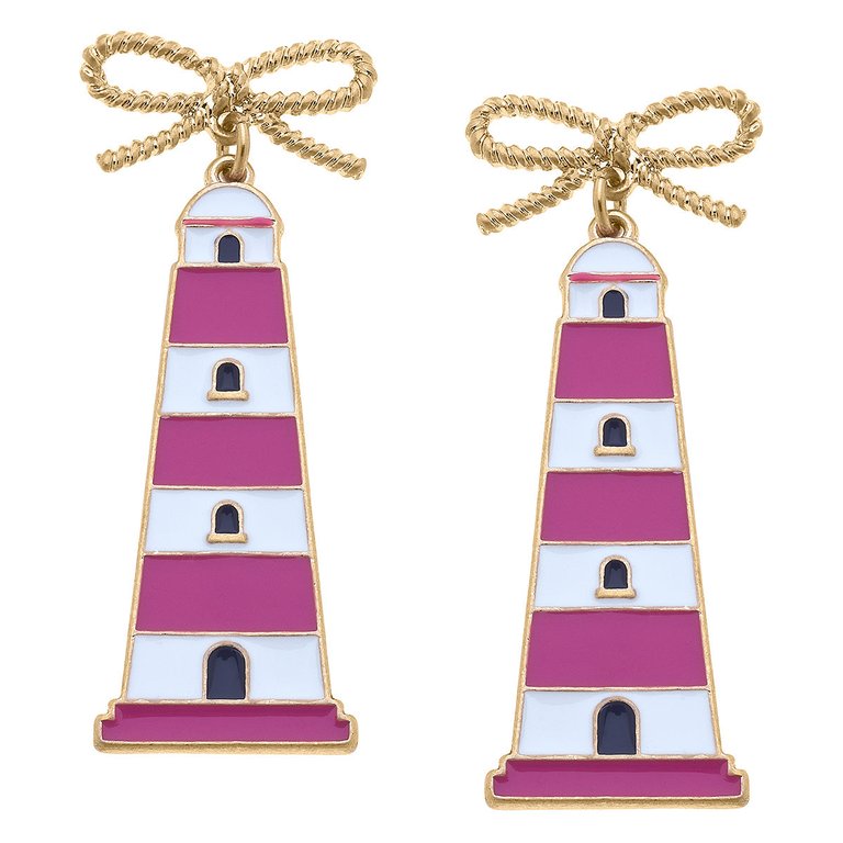 Luna Enamel Lighthouse Earrings In Pink And Navy - Pink/Navy