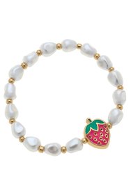 Madeleine Pearl & Strawberry Children's Bracelet In Fuchsia - Fuchsia