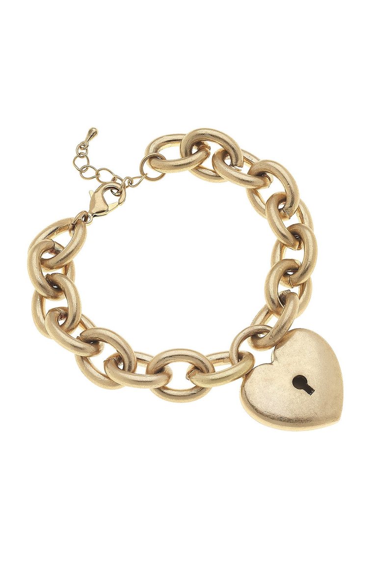 Madison Padlock Chain Bracelet in Worn Gold - Gold
